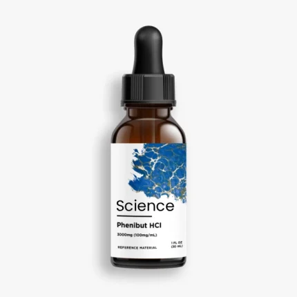 Phenibut HCl Solution 3000mg (100mg/mL) in analytical-grade glass bottle with UV resistance for US and European laboratory research on GABA-B receptor agonist nootropic and anxiety/neuroprotection pathways