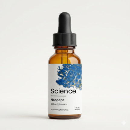 Noopept (Omberacetam) 600mg (20mg/mL) bioactive solution in UV-resistant glass bottle with graduated pipette for US and European laboratory cognitive enhancement, neuroprotection, and AMPA/NMDA receptor modulation studies