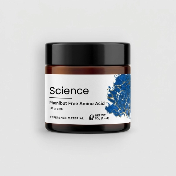 Phenibut-Free-Amino-Acid-Powder (1) Phenibut Free Amino Acid Powder 50 grams in analytical-grade PET jar for US and European laboratory research on GABA-B agonist nootropic and anxiety/neuroprotection pathways