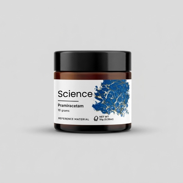 Pramiracetam-Powder-10g Pramiracetam 10g analytical powder in PET jar for US and European laboratory research applications